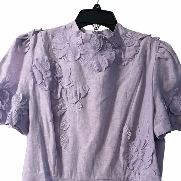 Antonio Melani Linen Floral Applique Dress Lavender Fit & Flare Size 12 - Picture 7 of 7